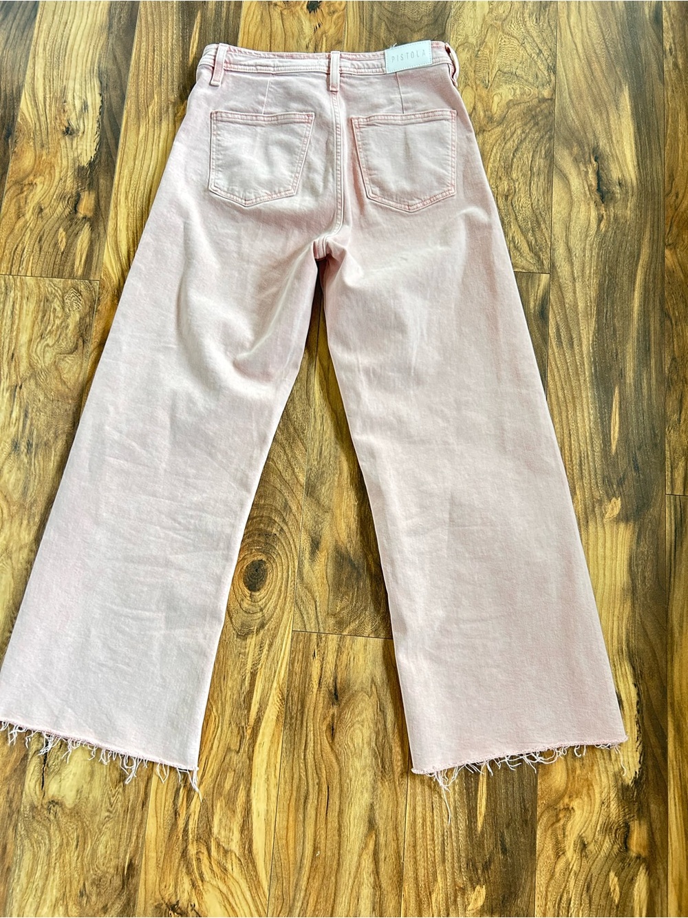 Pistola Penny Crop Light Pink Wide Leg Jeans Sz 27 US 4 High Rise Raw Hem - Picture 2 of 6